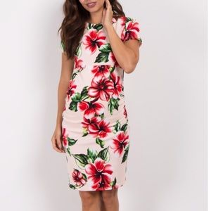Pink Blush Peach Floral Fitted Maternity Dress